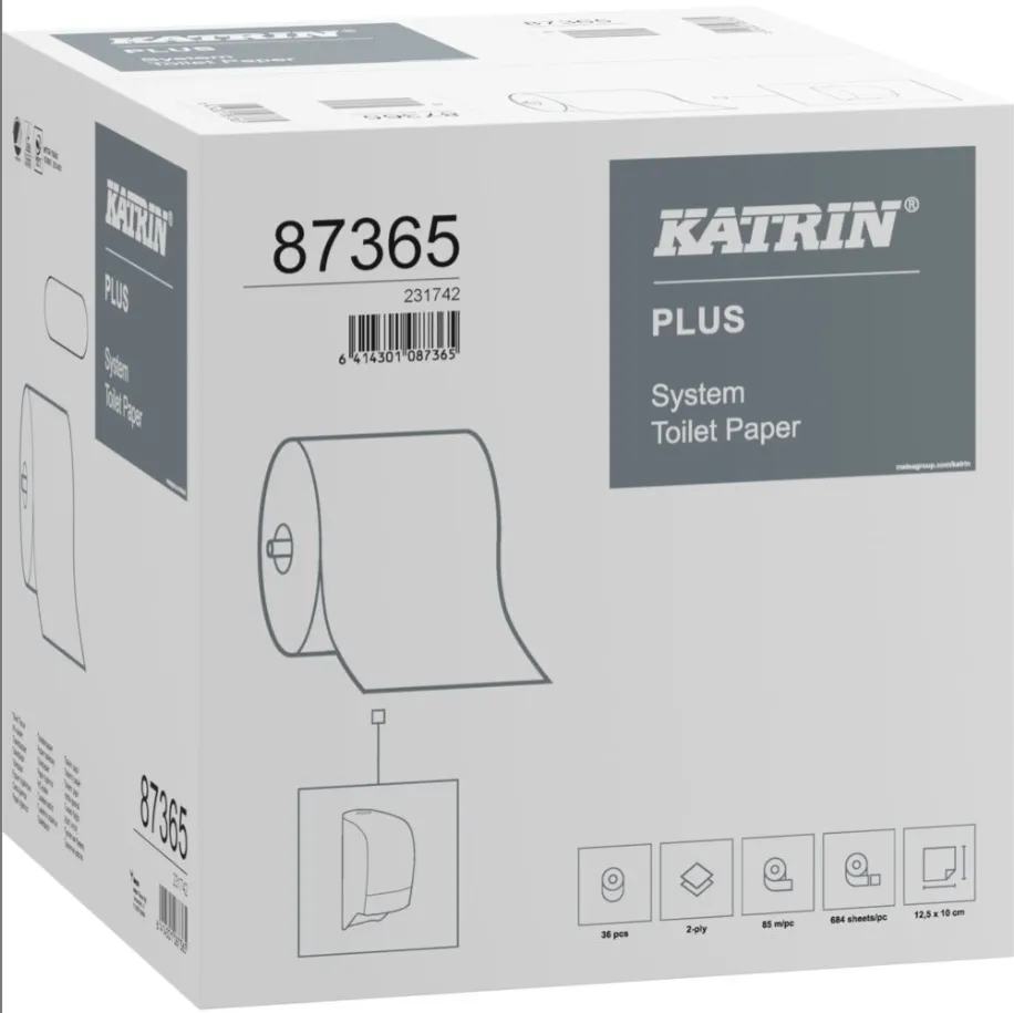 Toiletpapir, Katrin Plus, 2-lags, 85,5m x 10cm, Ø13,5cm, hvid, nyfiber (12stk)