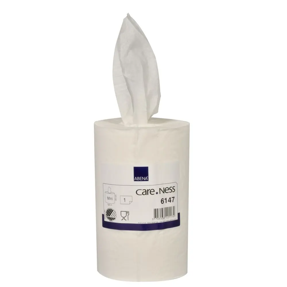 [614704] Håndklæderulle, Care-Ness Excellent, 1-lags, Mini, 120m x 20cm, Ø12,5cm, hvid, nyfiber, uden hylse (12 rl/krt)
