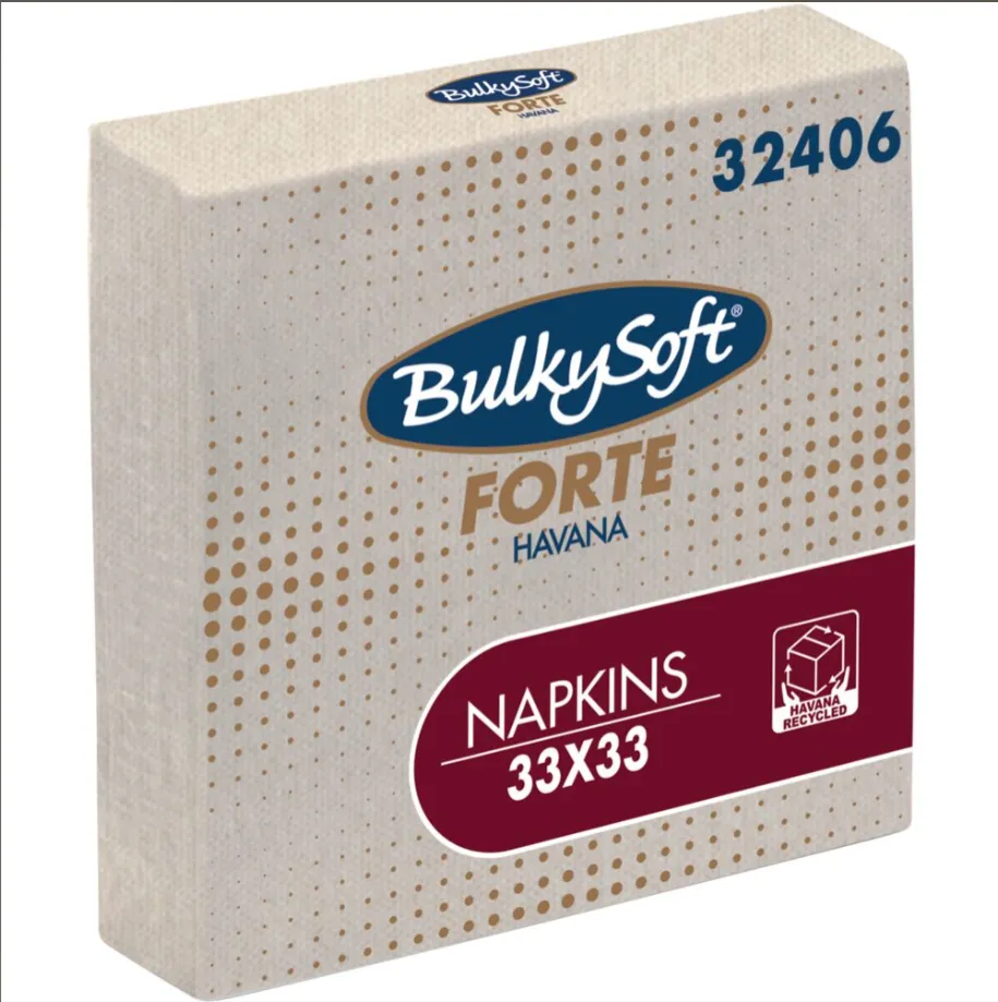 Serviet, Bulkysoft Havana, 2-lags, 1/4 fold, 33x33cm, sand, genanvendt papir (2000stk)
