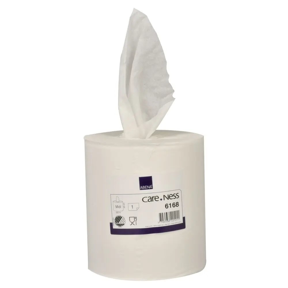 [616807] Håndklæderulle, Care-Ness Excellent, 1-lags, Midi, 320m x 19,6cm, Ø19cm, hvid, nyfiber, uden hylse (6 rl/krt)