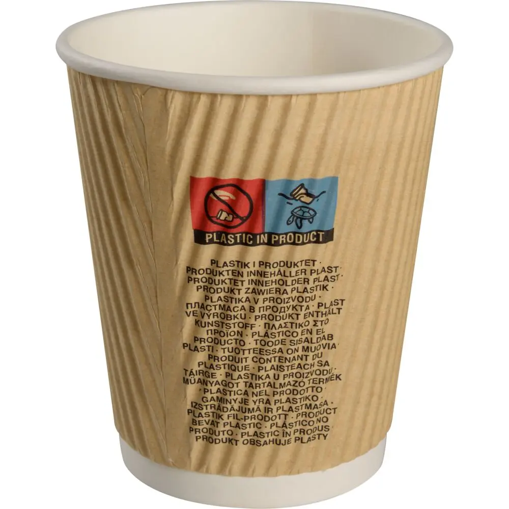 [199990030601] Kaffebæger, Ø9cm, 36 cl, brun,12 oz, ripple (500 stk/krt)