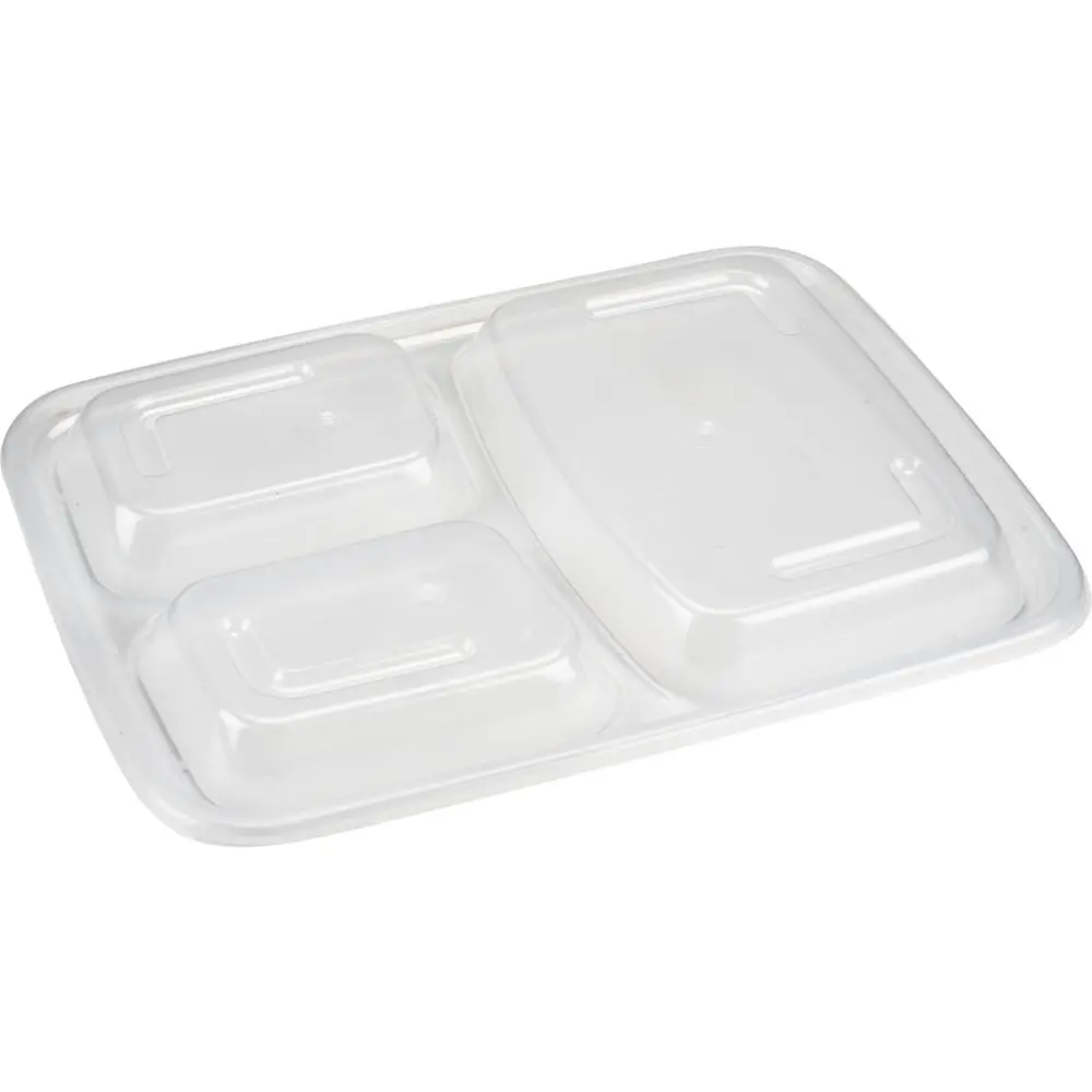 [1999916770] Låg til take-away bakke, 3-rums, 22,9x17,3x1,8cm, klar, PP (400 stk/krt)