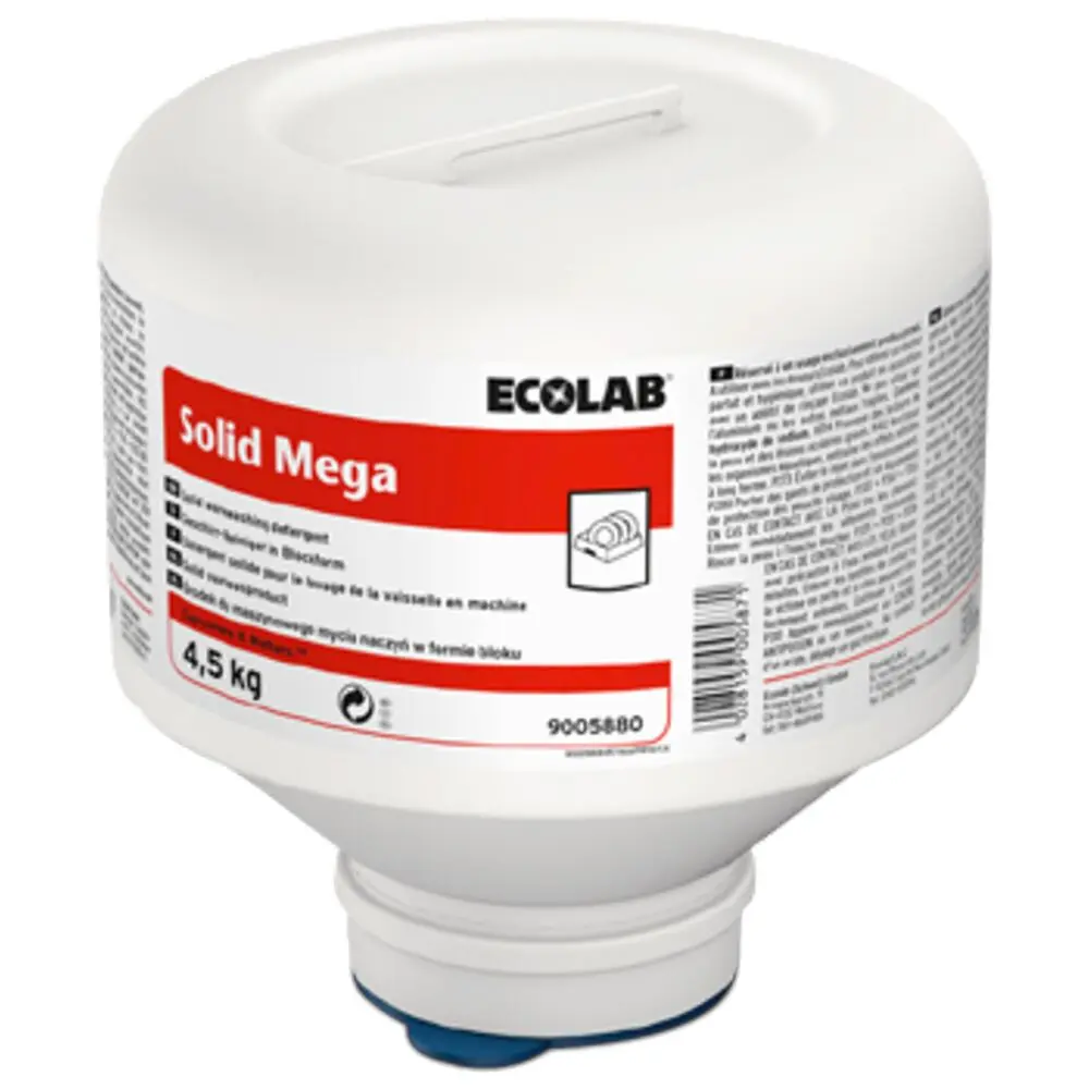 Maskinopvask, Ecolab Solid Mega, med klor, uden farve og parfume, 4,5 kg (1 stk/krt)