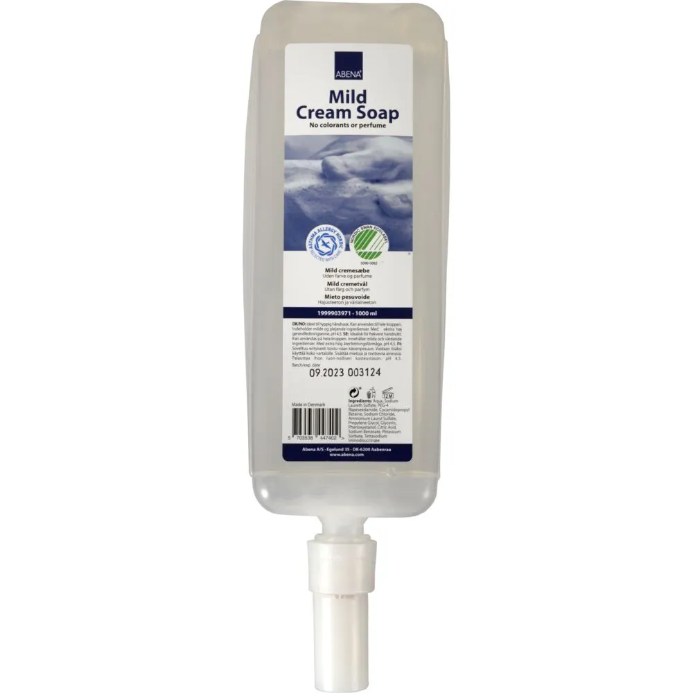 Mild Cremesæbe, ABENA, 1000 ml, refill, uden farve og parfume (6 stk/krt)