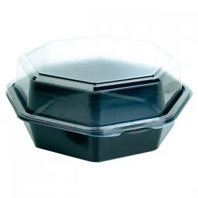 [581703] Plastbakke, 19x19x6cm, 640 ml, sort, PS, med hængslet låg, octaview (270 stk)
