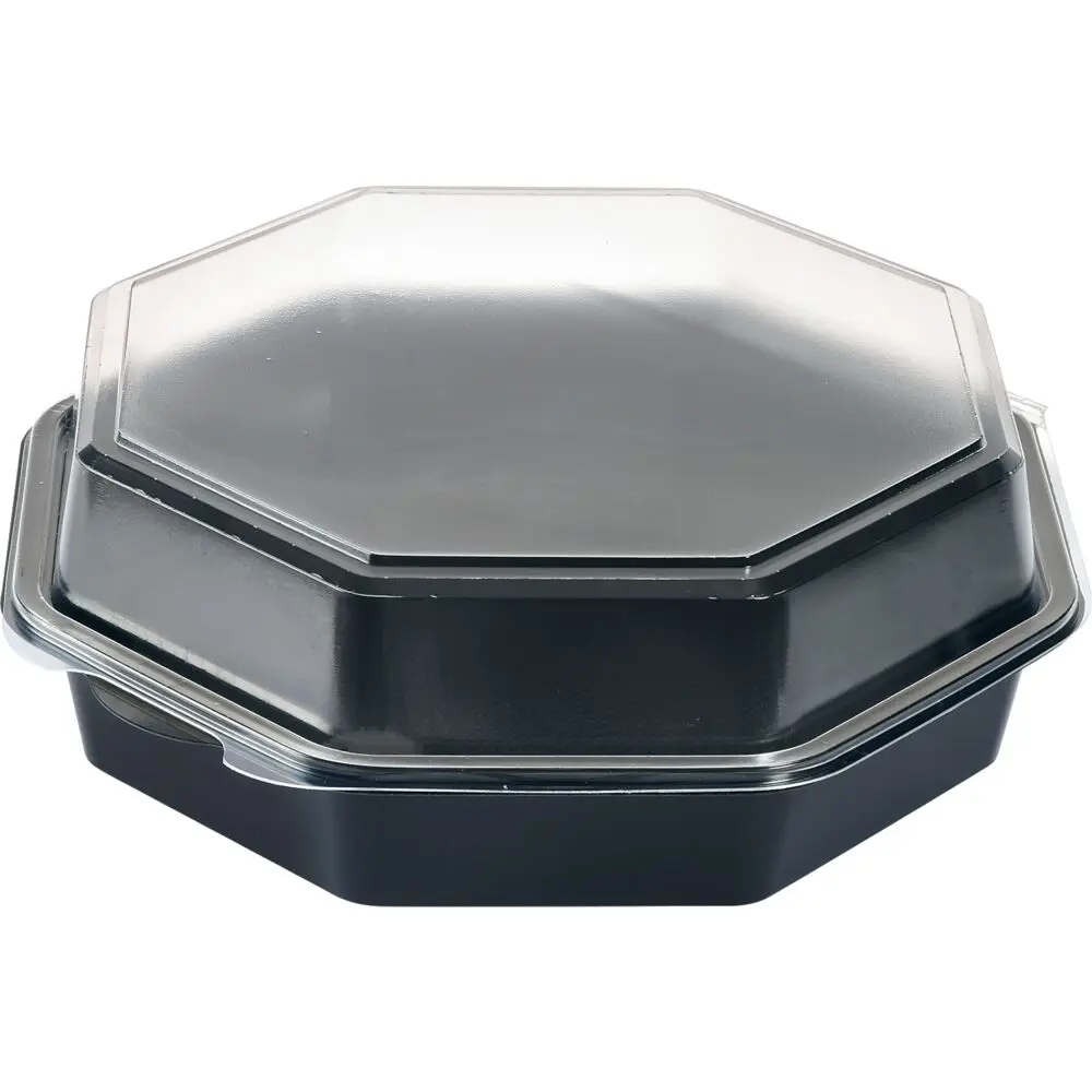 [581710] Plastbakke, 23x23x8cm, 1300 ml, sort, PS, med hængslet låg, octaview (180 stk/krt)