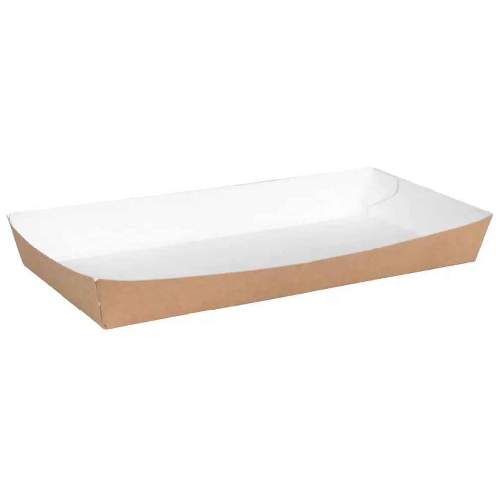 Pølsebakke, 20x10x2cm, hvid, pap, hvid/brun, med kant (600 stk/krt)