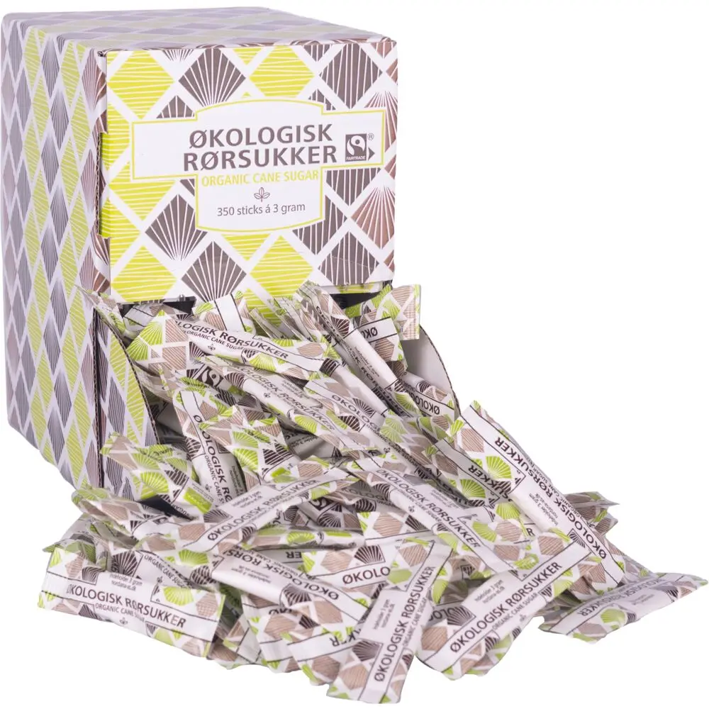 Rørsukker, i sticks, displayboks, 3g, økologisk (350 stk/krt)