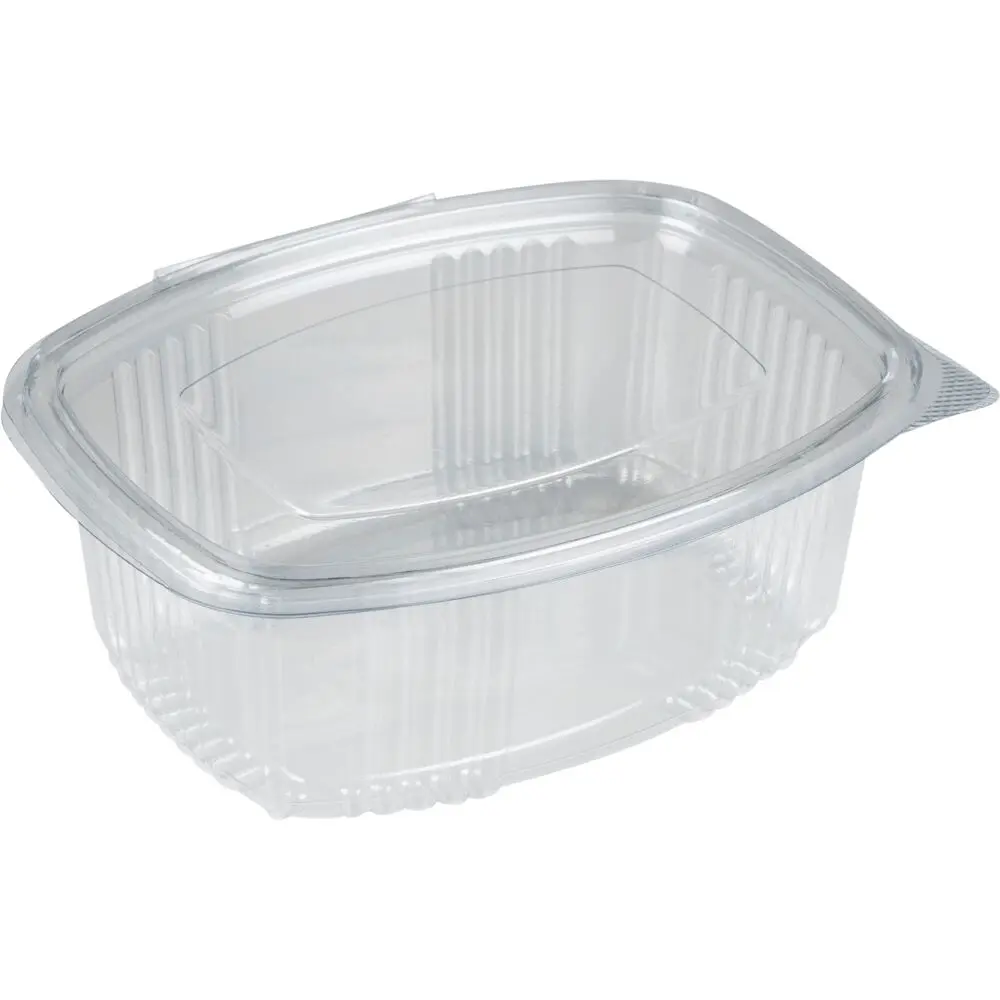 Salatbæger, 13,2x9,5x4,1cm, 250 ml, klar, RPET, med hængslet låg (600 stk/krt)