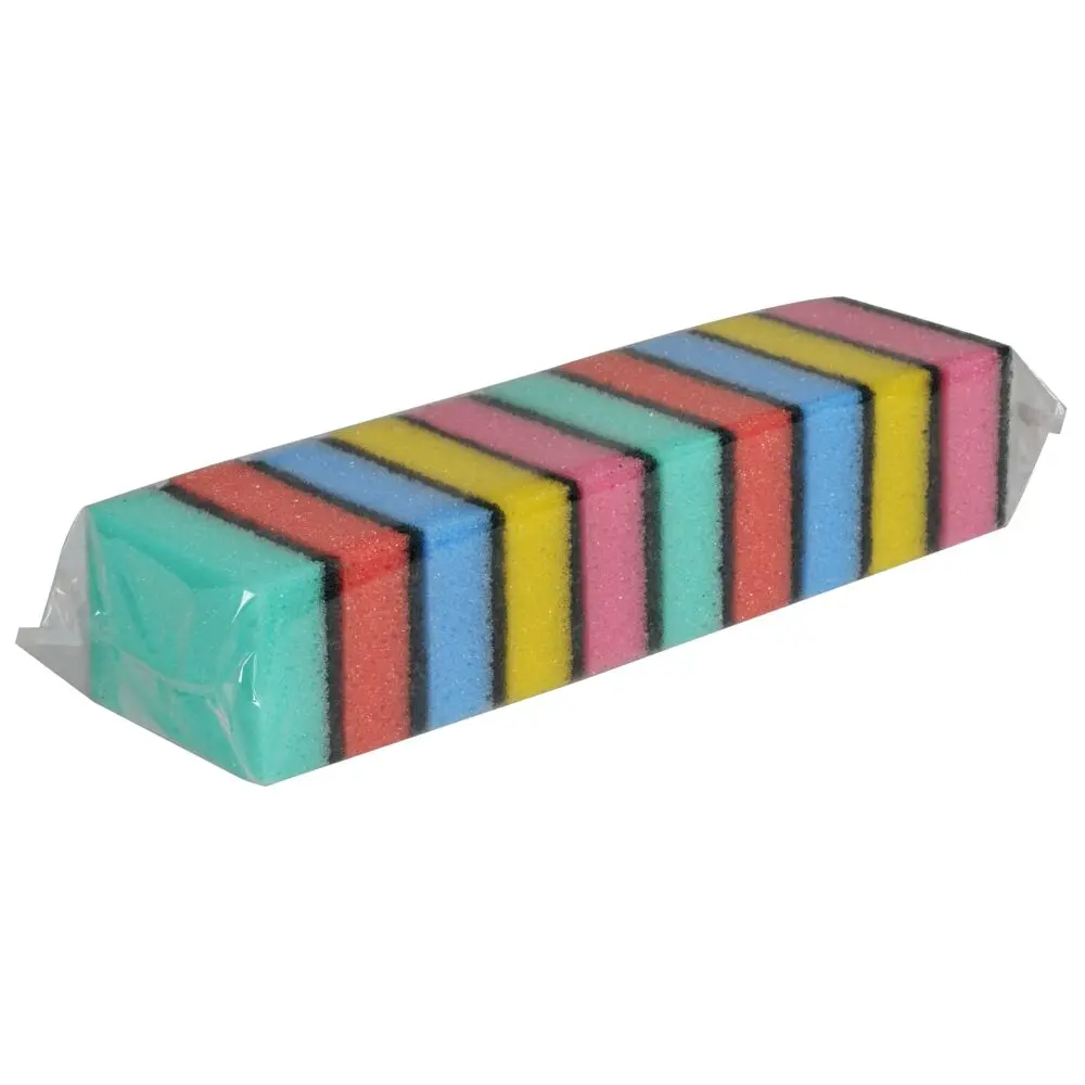 Skuresvamp, 9x6x3cm, flerfarvet, nylon/polyester/polyether, grov skureeffekt (10 stk/pk)