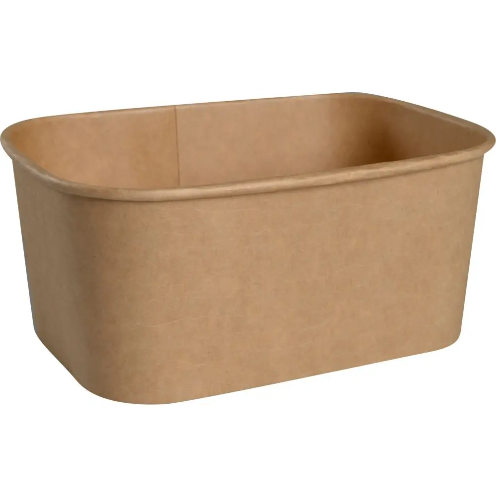 Skål, 17x12x7,5cm, 1000 ml, brun, kraft/PE, 34 oz, rektangulær (300 stk/krt)