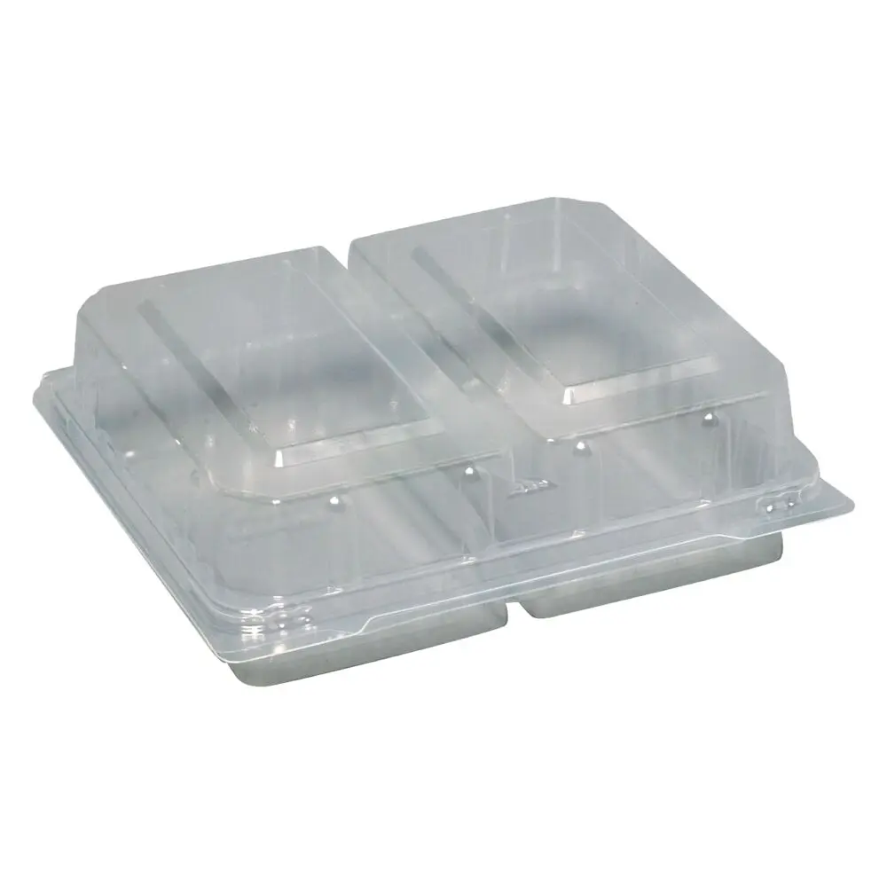 Smørrebrødsbakke, 16x14,5x5cm, klar, RPET, 2-rums, med hængslet låg, RPET (396 stk/krt)