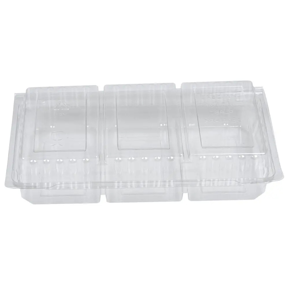 [571601] Smørrebrødsbakke, 24x14,5x5cm, klar, RPET, 3-rums, med hængslet låg (264 stk)