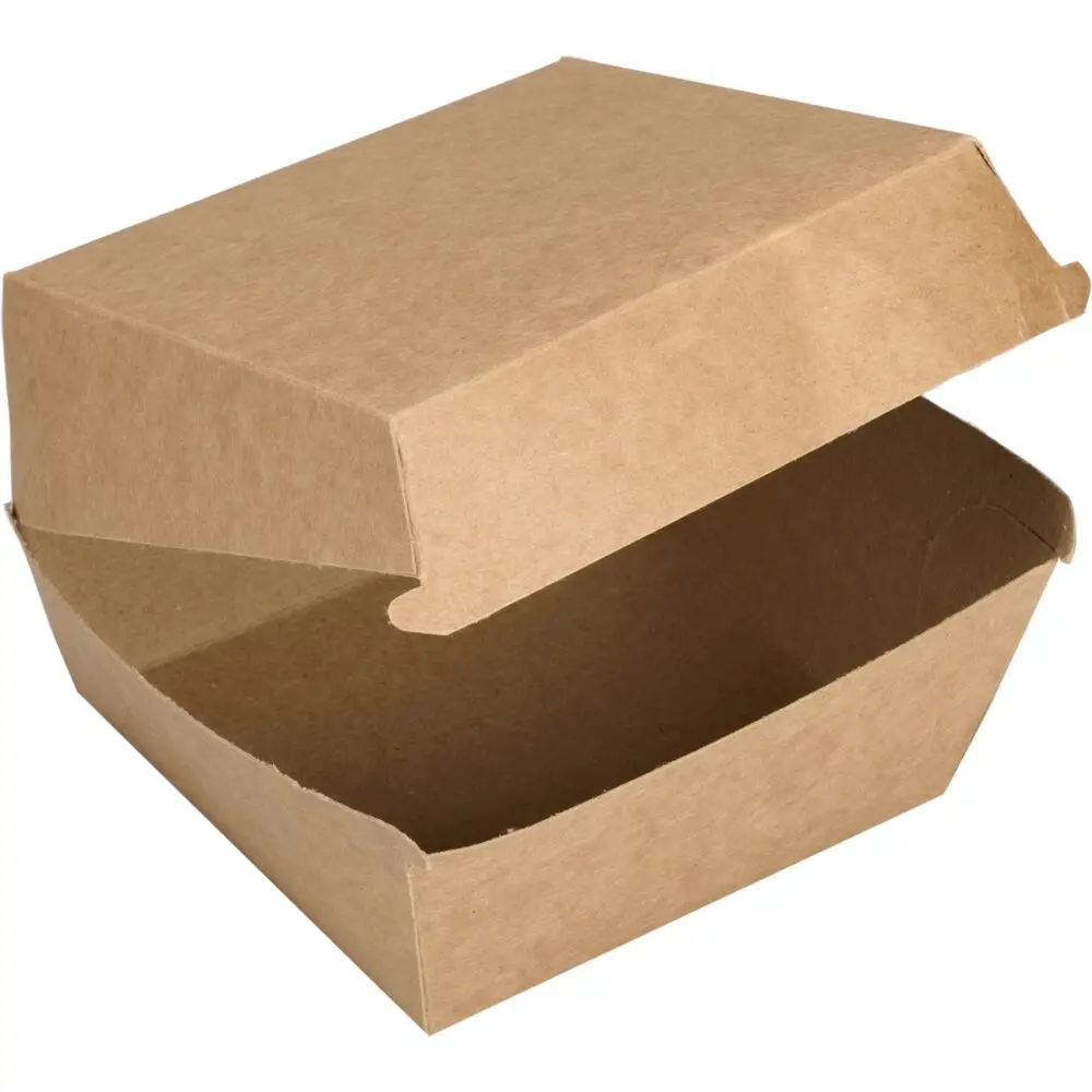 [1000026940] Burgerboks, 11,8x11,7x8,2cm, 1100 ml, brun, kraft, med hængslet låg, small (200 stk/krt)