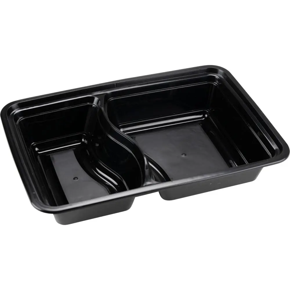 Takeaway bakke, 22,2x15,2x4,4cm, 828 ml, sort, PP, 2-rums, 280/400ml, fleregangs (400 stk/krt)
