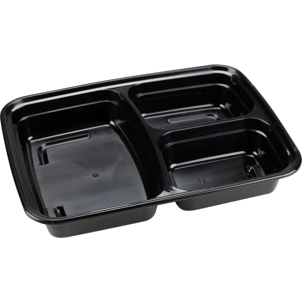 [1999916768] Takeaway bakke, 23,5x17,5x3,6cm, 946 ml, sort, PP, 3-rums, 180/270/420ml, fleregangs (400 stk)