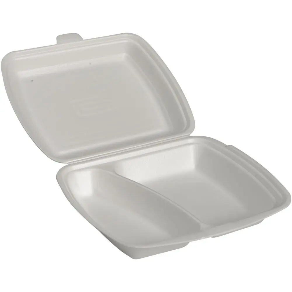 [1010001453] Termoboks, 24x20x7cm, hvid, XPS, 2-rums, 400/270 ml, med hængslet låg (250 stk)