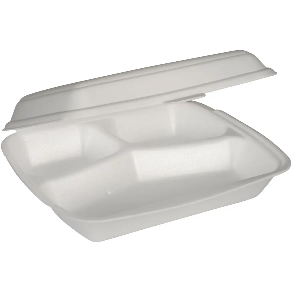 [1010001454] Termoboks, 24x20x7cm, hvid, XPS, 3-rums, 400/120/100 ml, med hængslet låg (250 stk)