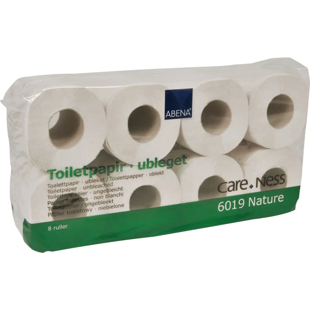 [601903] Toiletpapir, ABENA Care-Ness Basic, 2-lags, 31,25m x 9,6cm, Ø11,5cm, ubleget, genanvendt papir (56rl/krt)