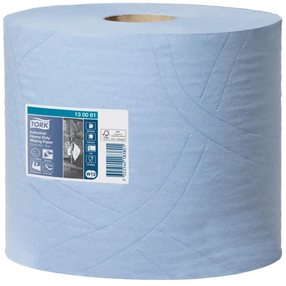 [117589] Værkstedsrulle, Tork W1/W2, 3-lags, 119m x 23,5cm, Ø26,2cm, blå, nyfiber (2rl/krt)