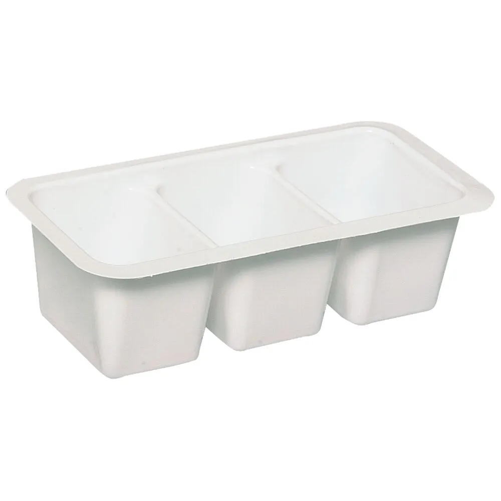 Plastbakke, 10x5x2,8cm, 75 ml, hvid, PS, 3-rums (2000 stk/krt)