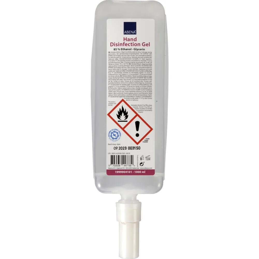 Hånddesinfektion gel, ABENA, 1000 ml, refill til dispenser (6 stk/krt)