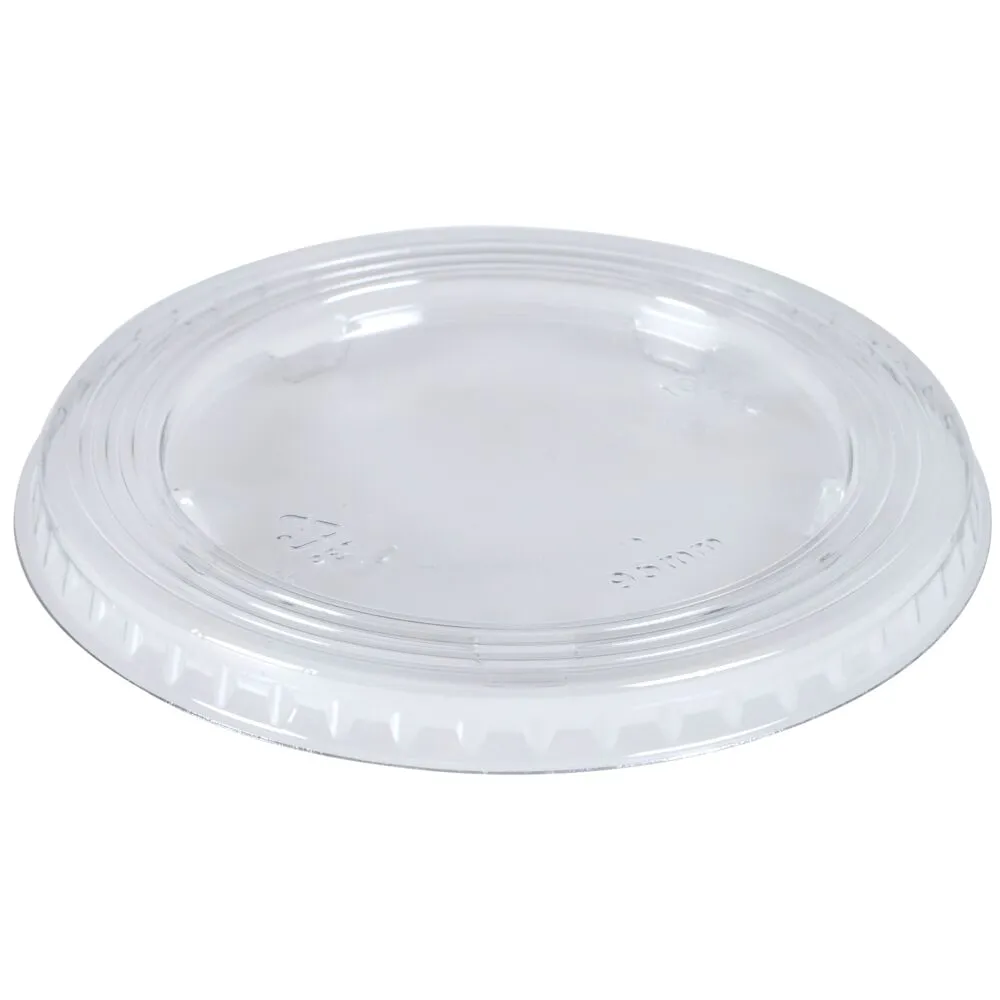 Låg, Ø9,5cm, klar, RPET, fladt uden kryds (1000 stk/krt)