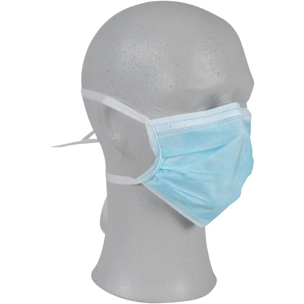 Ansigtsmaske med bindebånd, 3-lags, blå, engangs (1000 stk/krt)