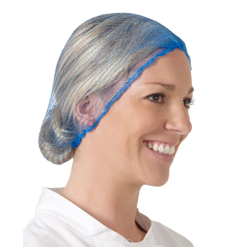 Hårnet, One size, 55cm, blå, polyester, på bøjle, mindre mønster. 2 ringe af 50 stk. (100 stk/pk)