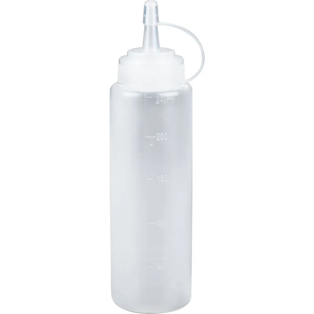 [1999917596] Dressingflaske, 240 ml, klar, PE/PP, med mål (6 stk)