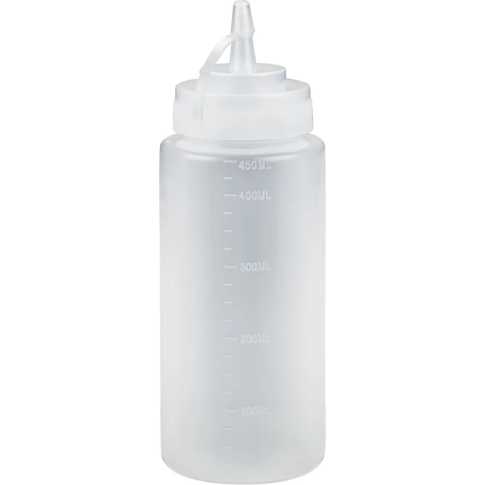 [1999917597] Dressingflaske, 450 ml, klar, PE/PP, med mål (6 stk)