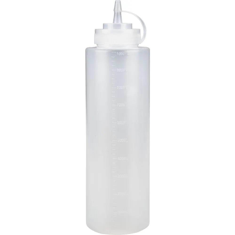 [1999917599] Dressingflaske, 1000 ml, klar, PE/PP, med mål (6 stk/pk)