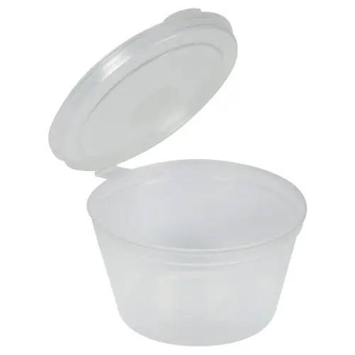 [13301302] Dressingbæger, 2,5cm, Ø5cm, 30 ml, klar, PP, med hængslet låg (1000 stk/krt)