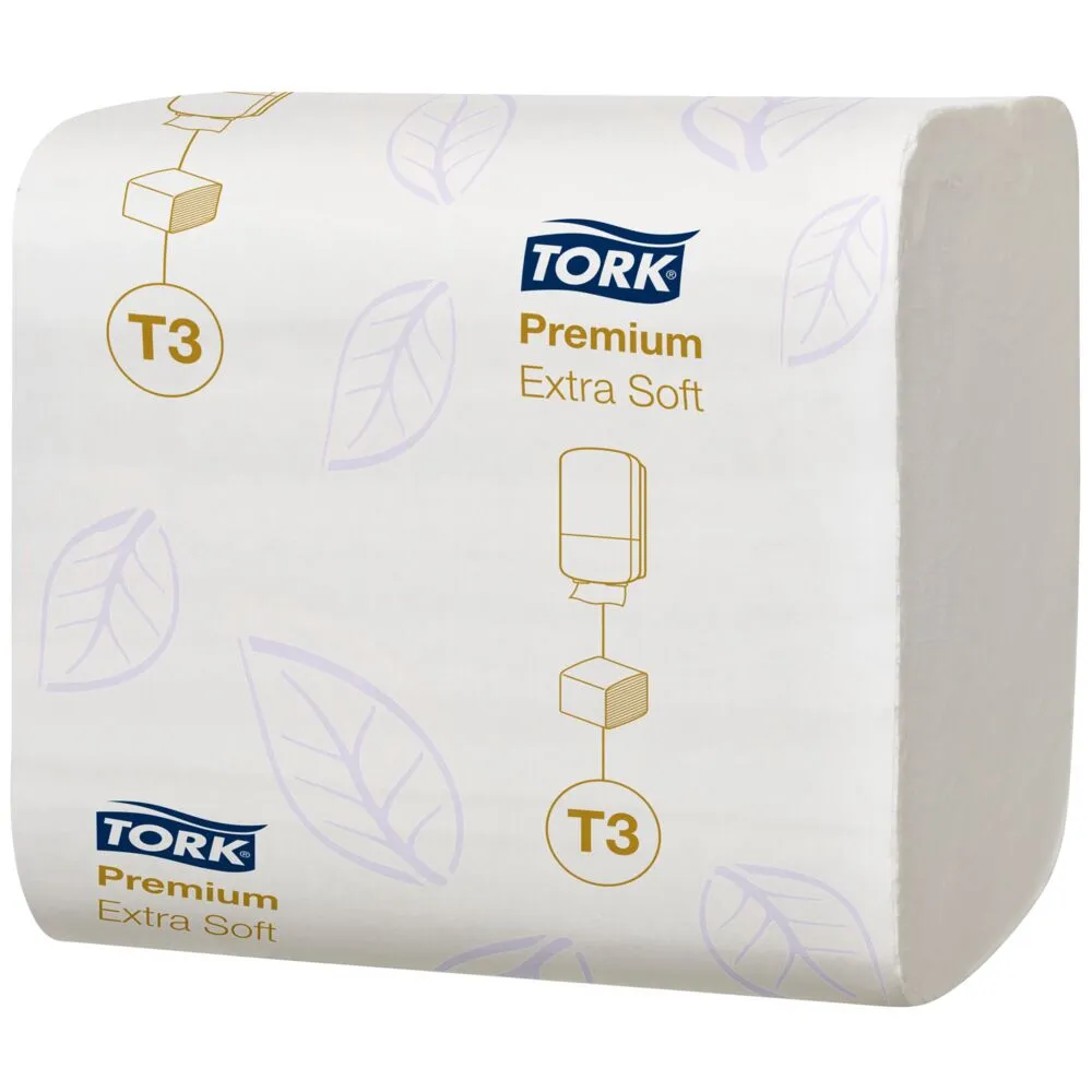 [117555] Toiletpapir i ark, Tork T3 Premium, 2-lags, 19x11cm, hvid, nyfiber (7560 ark)