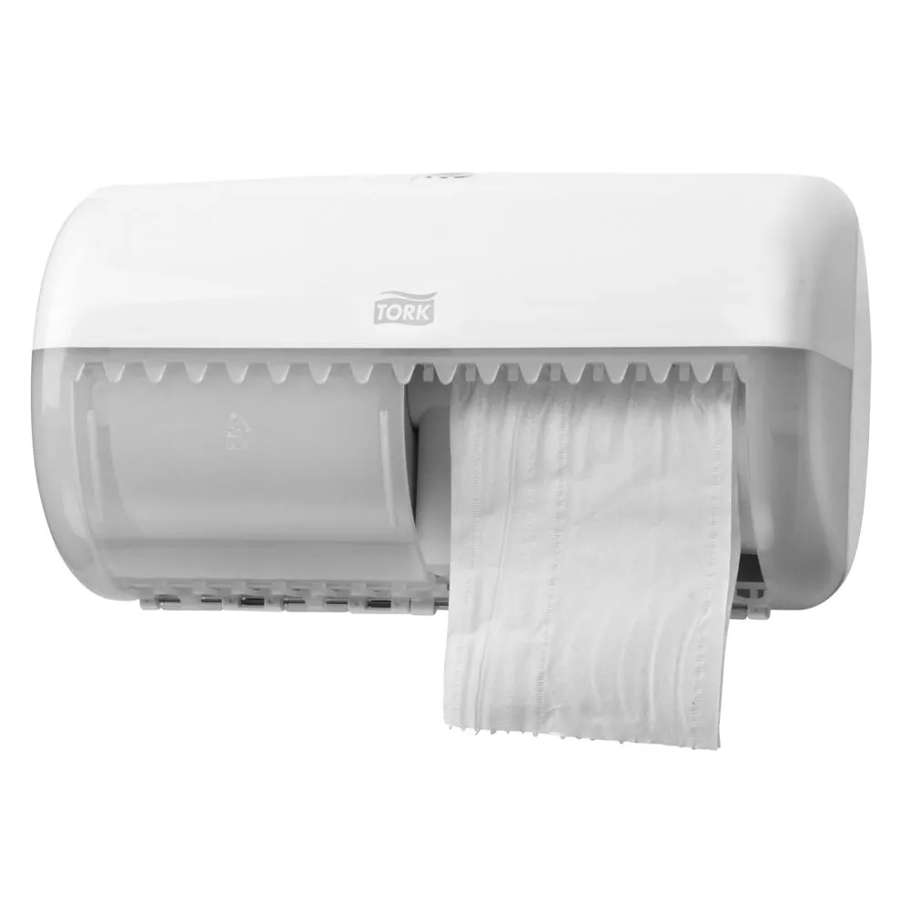 Dispenser, Tork T4, 15,3x28,6x15,8cm, hvid, plast, til 2 ruller toiletpapir (1 stk/krt)