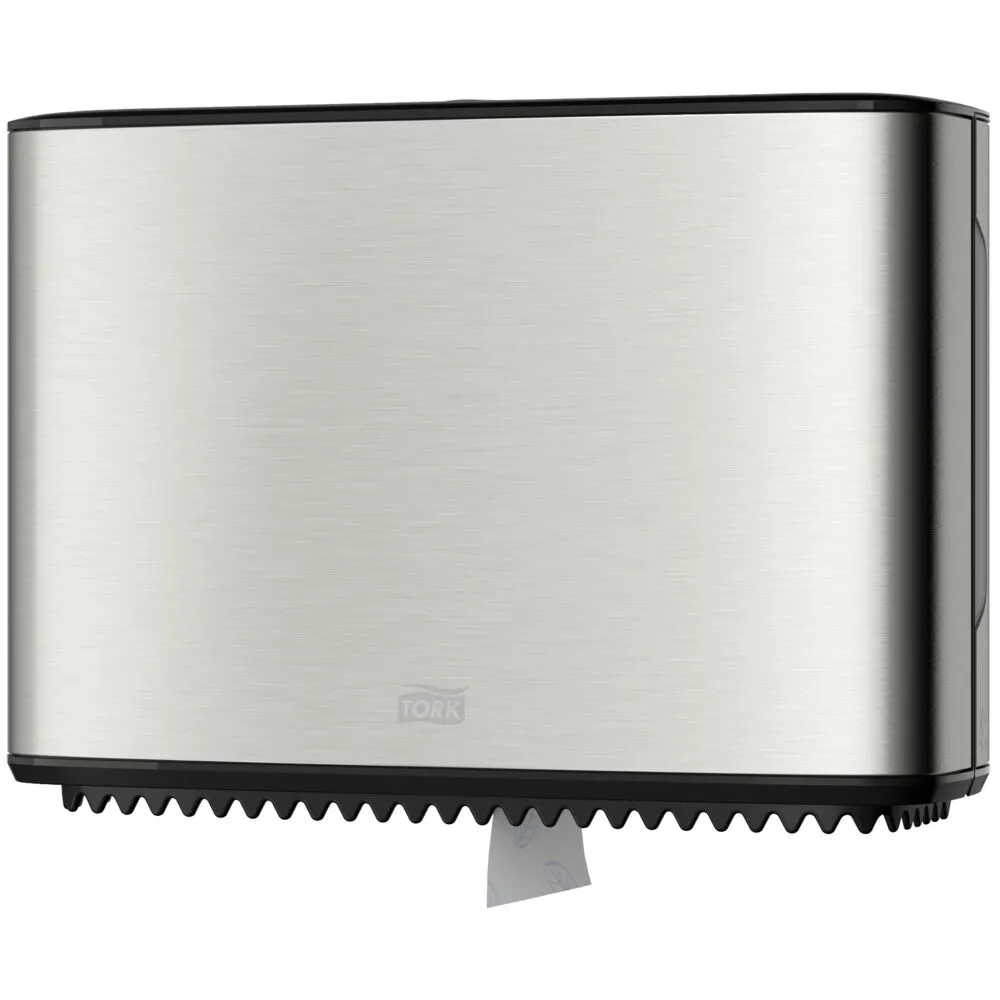 [117637] Dispenser, Tork T2, Mini, 13,3x35,5x25,4cm, grå, rustfrit stål, til mini jumboruller (1 stk)
