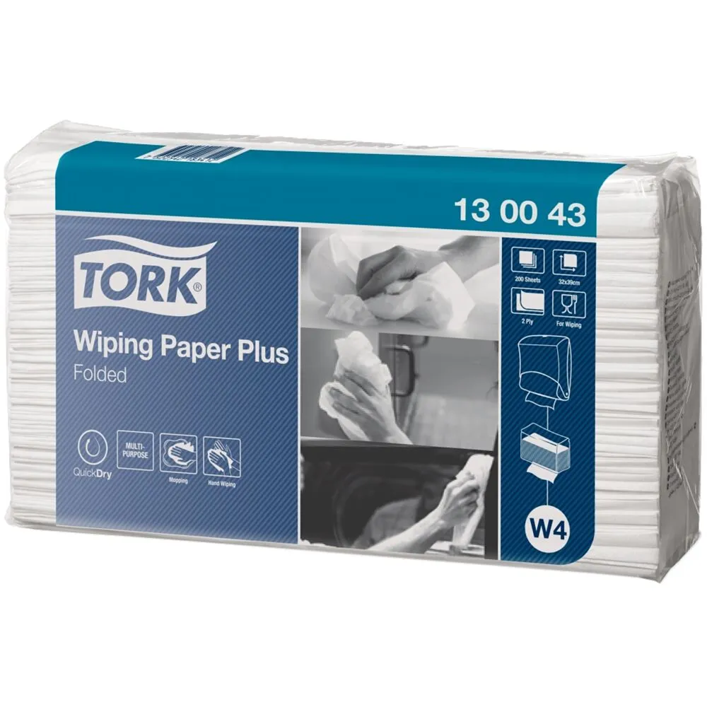 Industriaftørring, Tork W4 Plus, 2-lags, 32,4x38,5cm, hvid, nyfiber (1000 stk/krt)