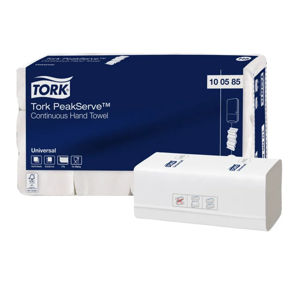 [1000005673] Håndklædeark, Tork PeakServe H5, 1-lags, Z-fold, 22,5x20,1cm, 7,5 cm, hvid, nyfiber (4920 stk)