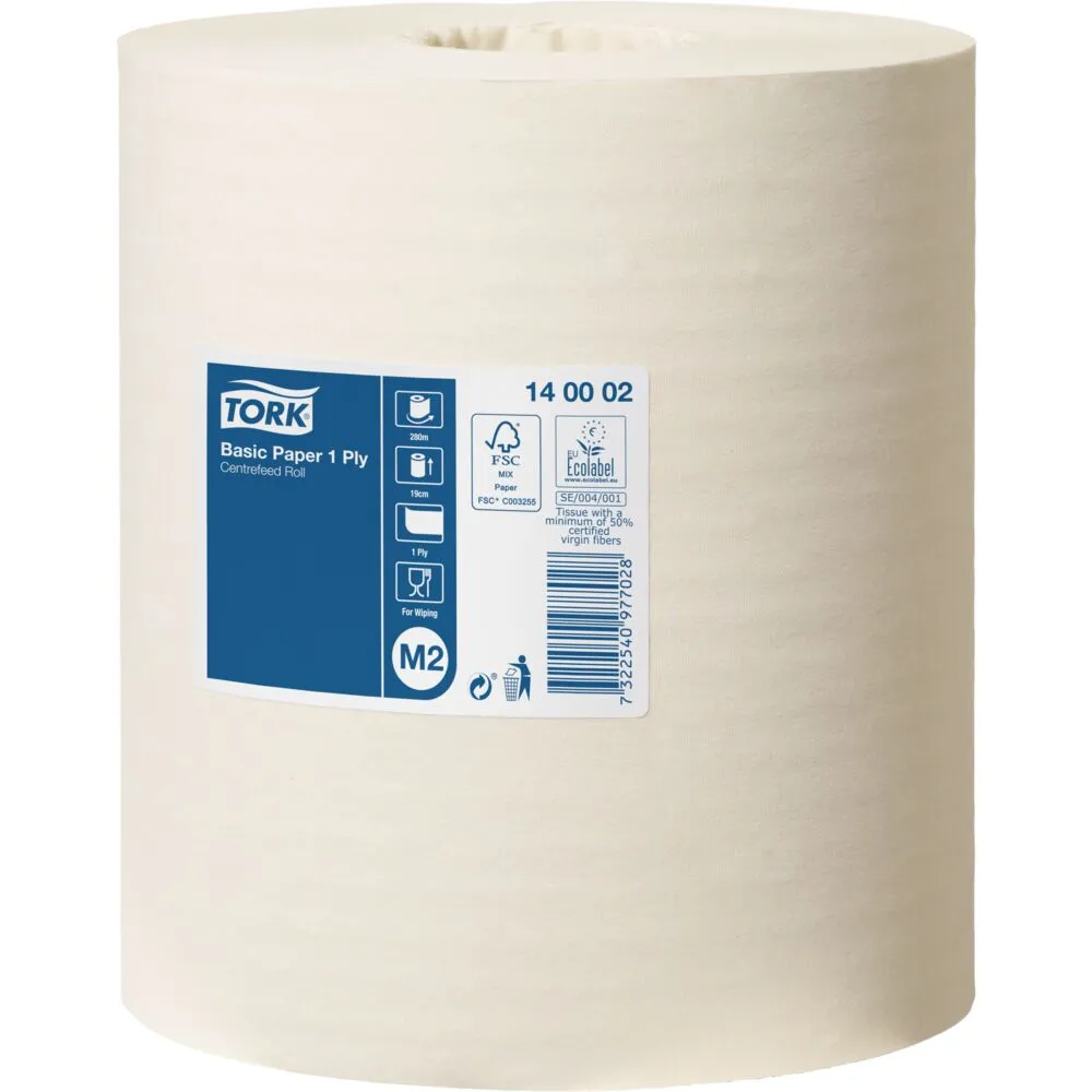 Håndklæderulle, Tork M2 Universal, 1-lags, Midi, 280m x 19cm, Ø19cm, hvid, blandingsfibre, uden hylse (6 rl/kt)