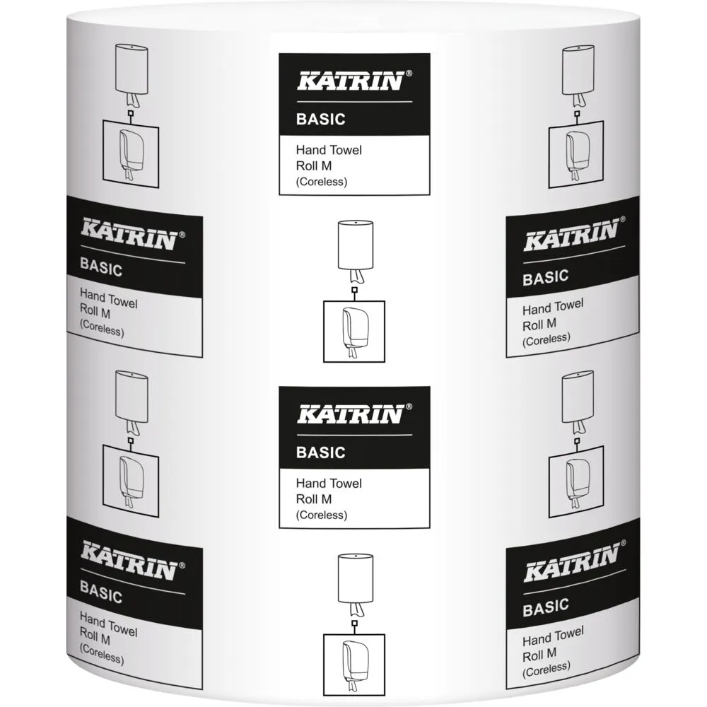 Håndklæderulle, Katrin Basic, 1-lags, Midi, 300m x 20,5cm, Ø19cm, ubleget, genanvendt papir, uden hylse (6 rl/kt)