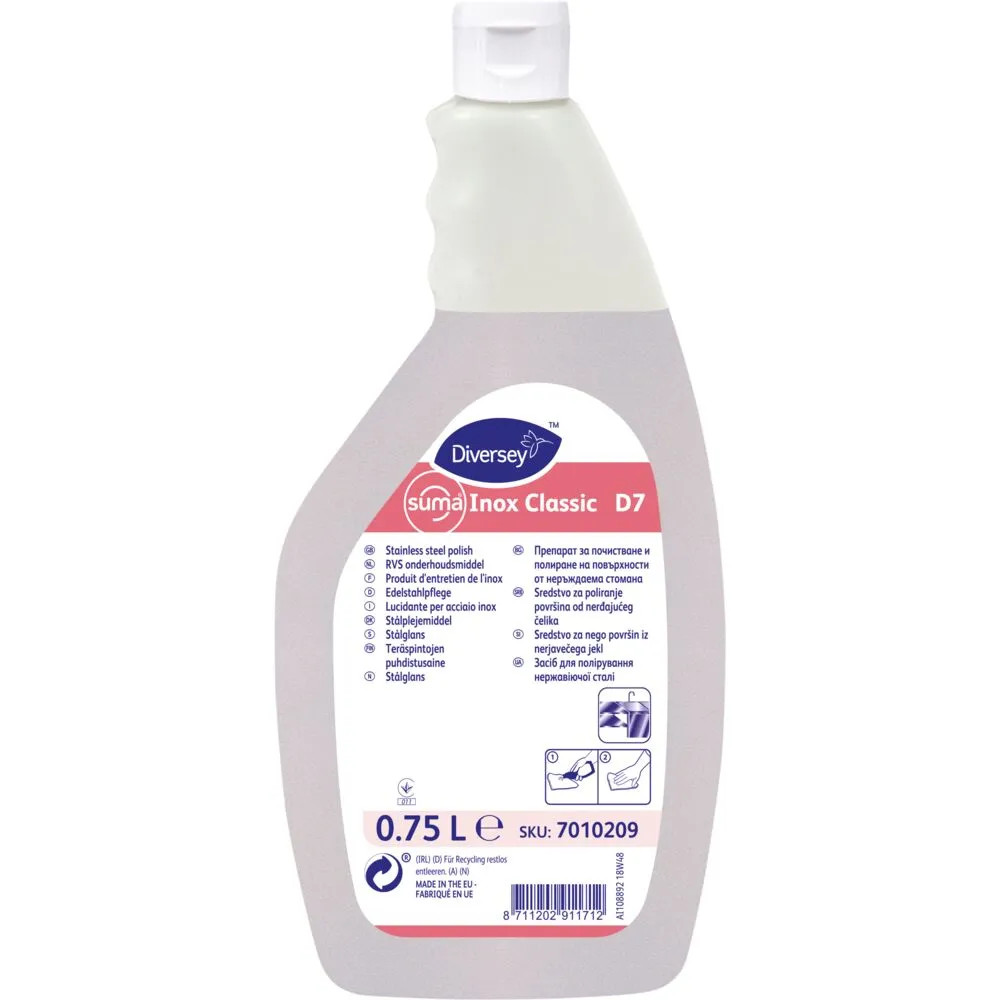 Stålpleje, Diversey Suma Inox Classic D7, 750 ml, klar-til-brug, oliebaseret, uden farve og parfume (6 stk/krt)