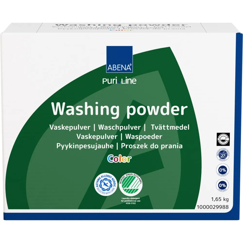 Vaskepulver, ABENA Puri-Line, kulørt, uden farve og parfume, 1,65 kg (4 stk/krt)