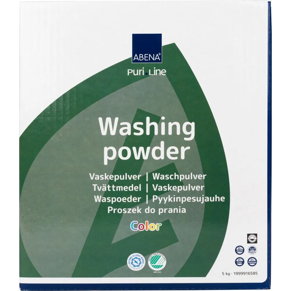 Vaskepulver, ABENA Puri-Line, kulørt, uden farve og parfume, 5 kg (2 stk/krt)