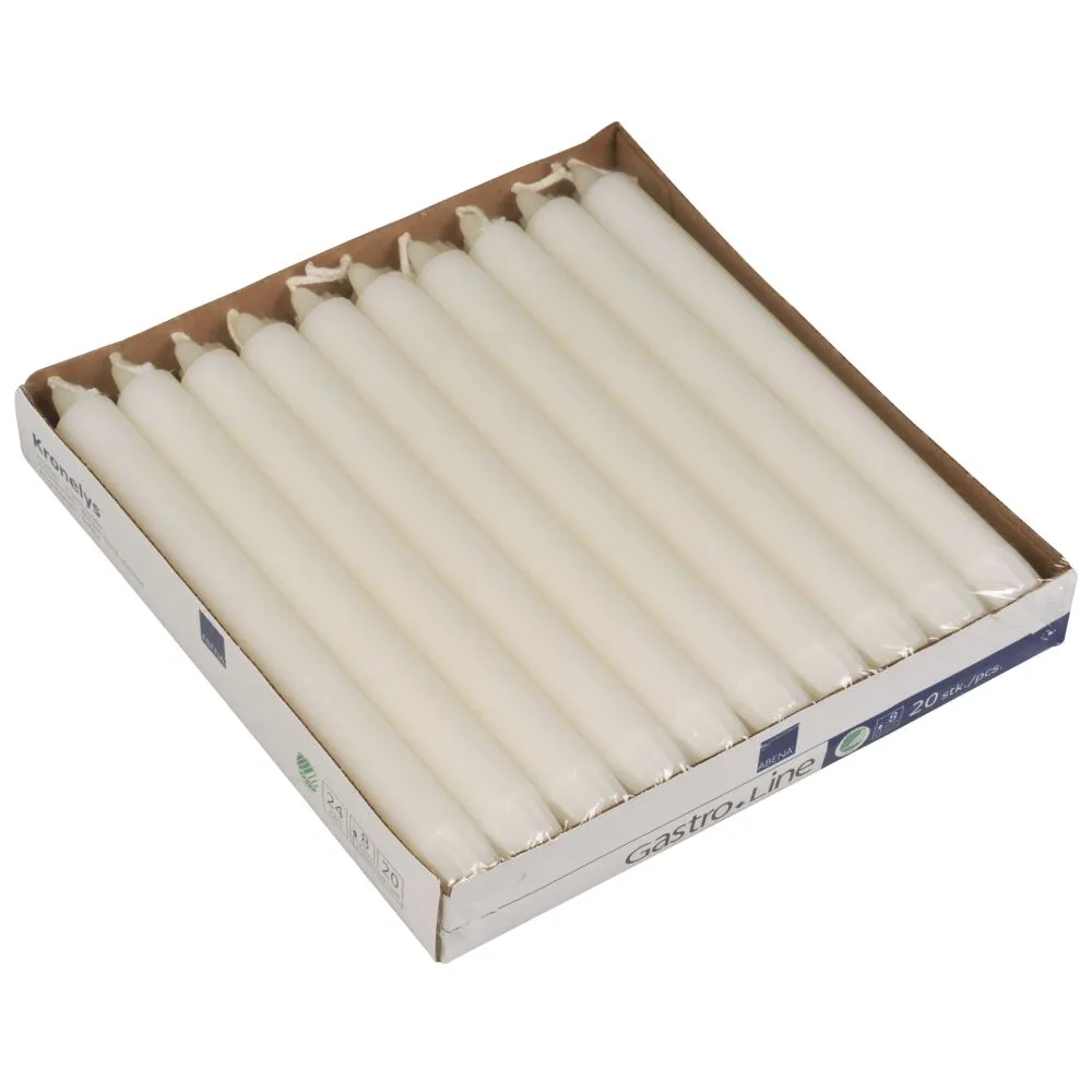 Kronelys, 24cm, Ø2,2cm, hvid, 9 timer, stearin (100 stk/krt)