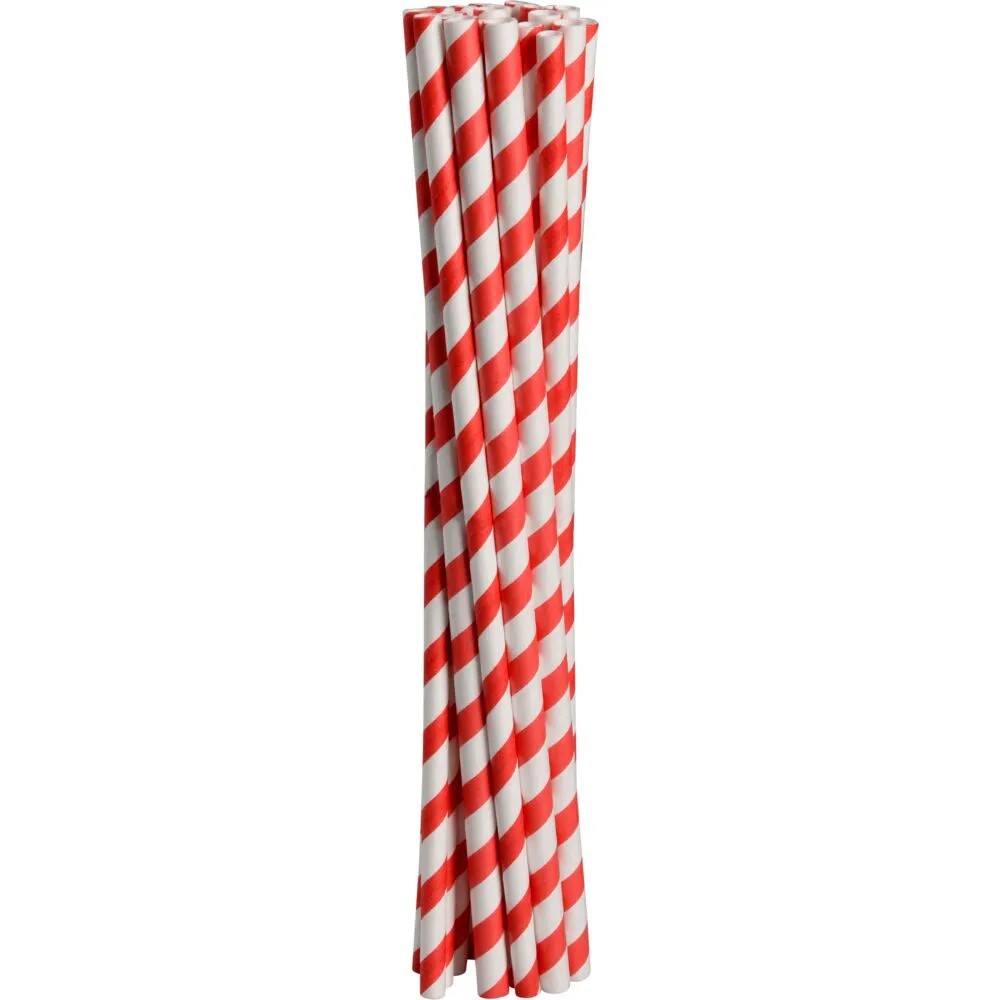 Sugerør, 19,5cm, Ø6mm, rød, papir, med striber (5000 stk/krt)