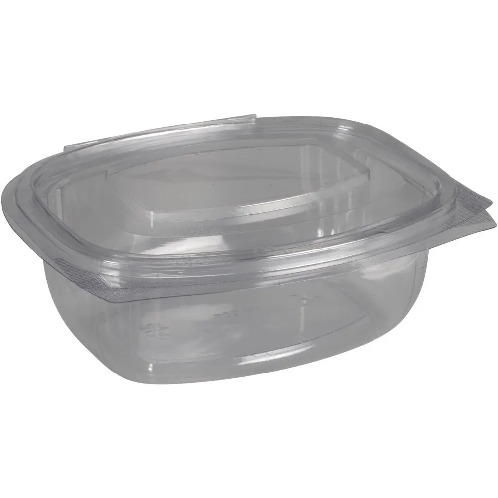 Salatbæger, 15,5x13x5,5cm, 500 ml, klar, PET/RPET, med hængslet låg, rektangulær (300 stk/krt)