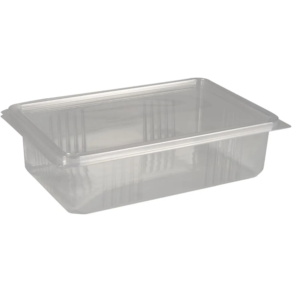 Burgerbakke, 19x13x4,5cm, transparent, PLA, med hængslet låg (252 stk/krt)