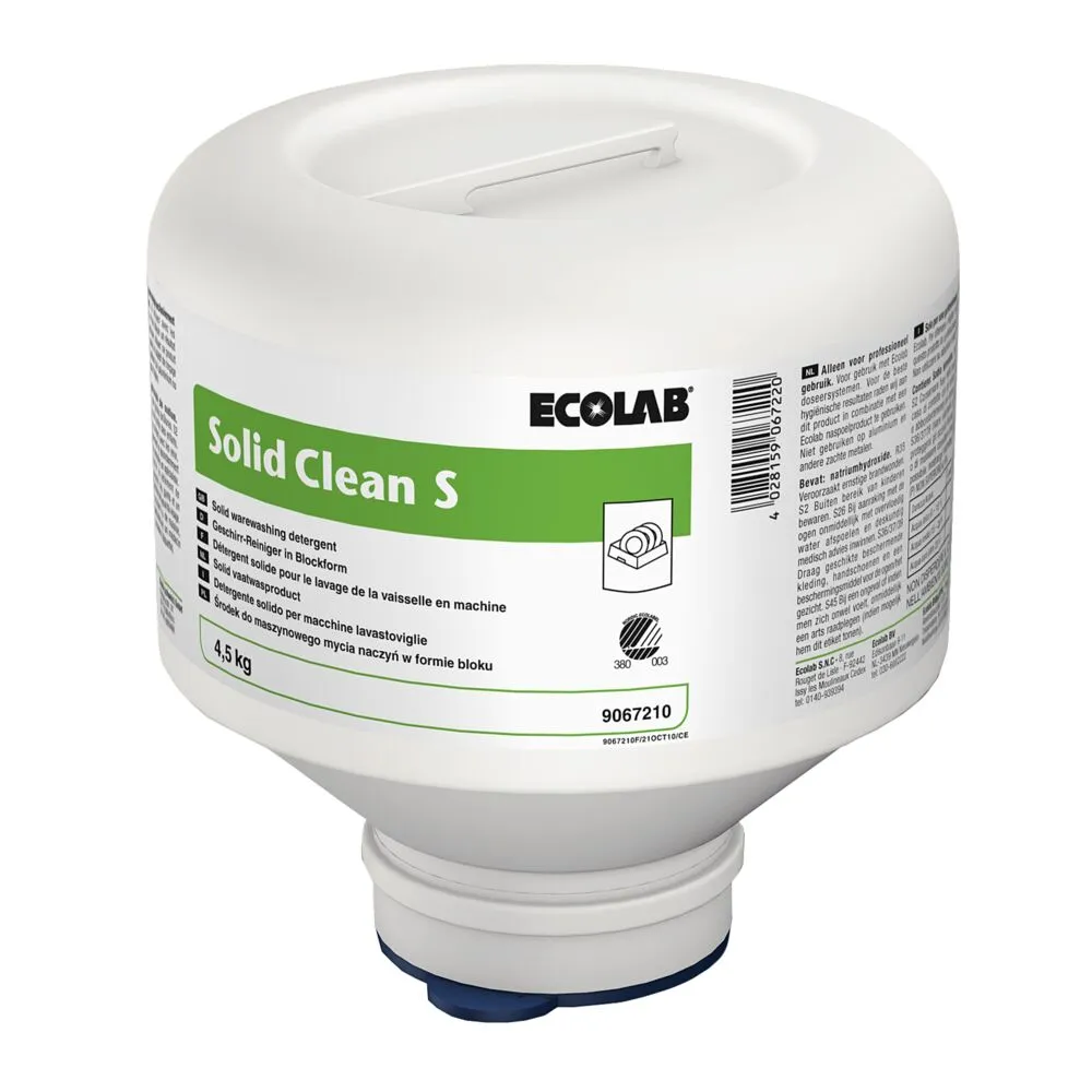 Maskinopvask, Ecolab Solid Clean S, til blødt vand, uden klor, 4,5 kg (4 stk/krt)