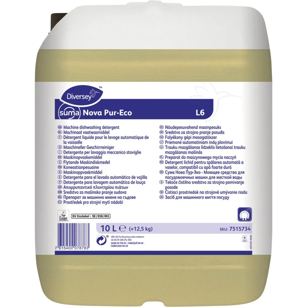 Maskinopvask, Diversey Suma Nova Pur-Eco L6, 10 l, uden klor (1 stk/krt)