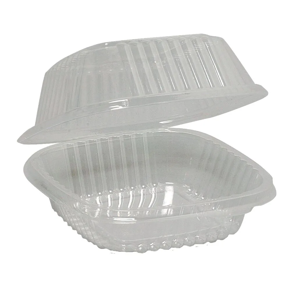 Burgerboks, 13x13x6,7cm, 327 ml, klar, OPS, 1.500 ml, med hængslet låg (375 stk/krt)